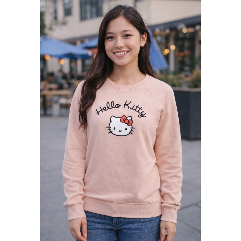 Hello Kitty by Sanrio Womens Sweatshirt Pink Graphic Crew Neck Pullover Small